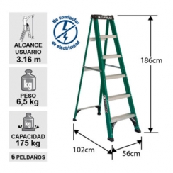 ESCALERA TIJERA FIBRA DE VIDRIO 1.86 METROS