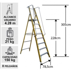 ESC. FIBRA V. PLATAFORMA 8 PELDAOS CON BARANDA DOBLE