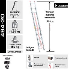 ESCALERA DE ALUMINIO TELESCOPICA 5.19 m./ 20P