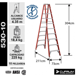 ESCALERA FIBRA DE VIDRIO DOBLE ACCESO 3.05M / 10P