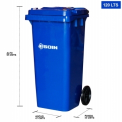 CONTENEDOR DE RESIDUOS PLASTICO CON RUEDAS AZUL 120 LTS.