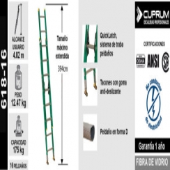 ESCALERA TELESCOPICA FIBRA DE VIDRIO 3.97 M / 16 P.