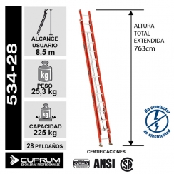 ESCALERA FIBRA DE VIDRIO TELESCOPICA 7.62 M.