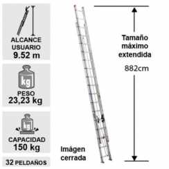 ESCALERA DE ALUMINIO TELESCPICA 8.82M / 32 P.